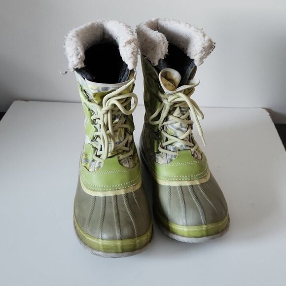 SOREL | Rare print snow boots pistachio green sz 9 - Picture 2 of 4